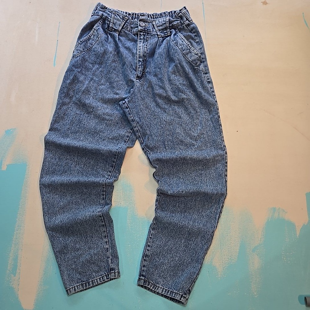 VTG Cherokee Women Size 10 Elastic Waist Jeans Blue USA Patch Tapered‎ 90s Acid